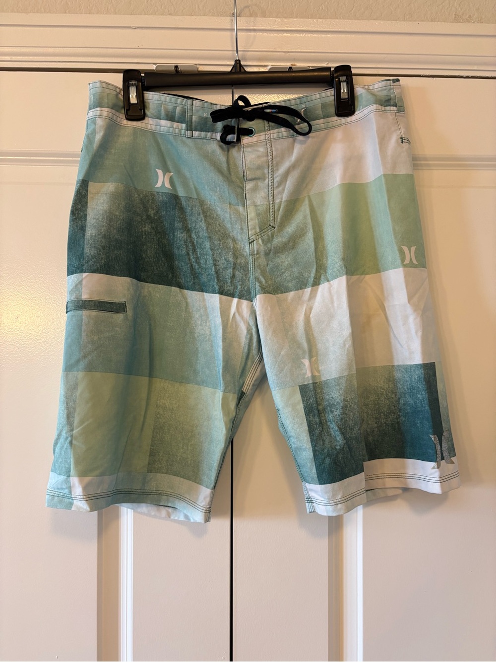 Hurley Men’s Teal Mint Plaid Board Shorts